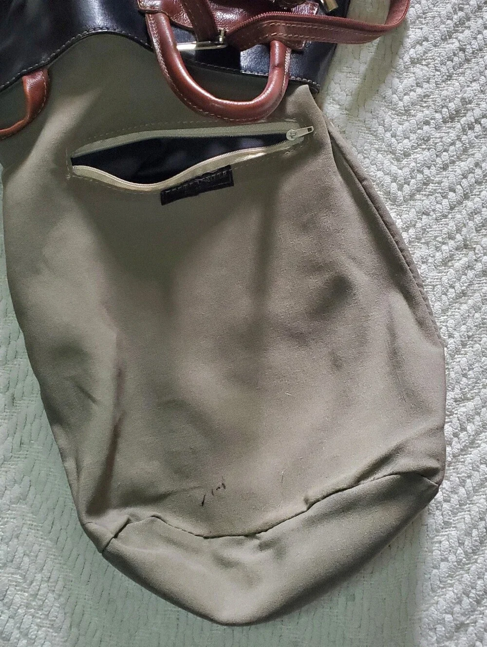 Italian Leather Backpack Purse Fiorella Black Tan Asymmetrical Made In Italy